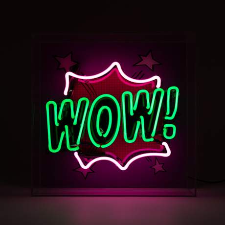 'WOW' Large Neon Box Sign