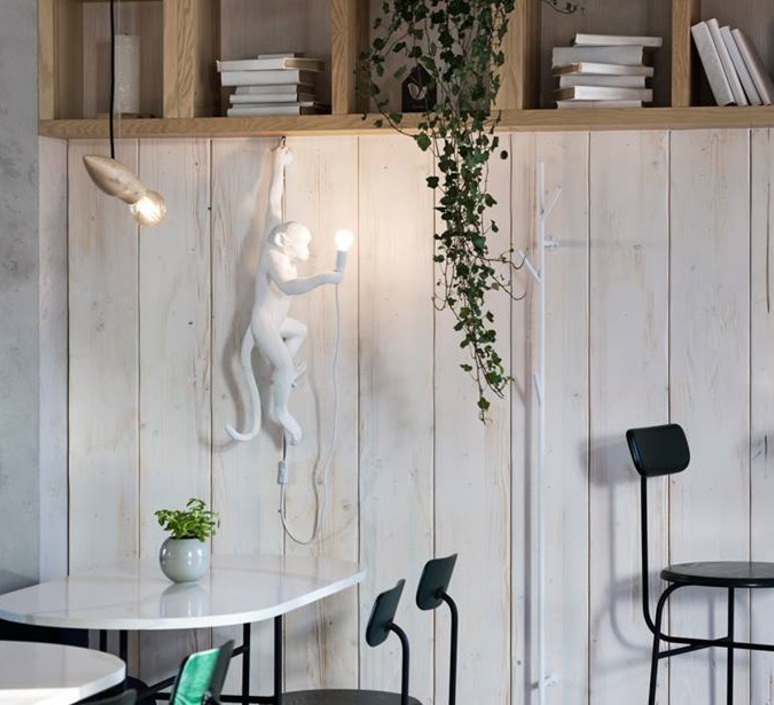 Seletti Monkey Lamp White Hanging Left Indoor