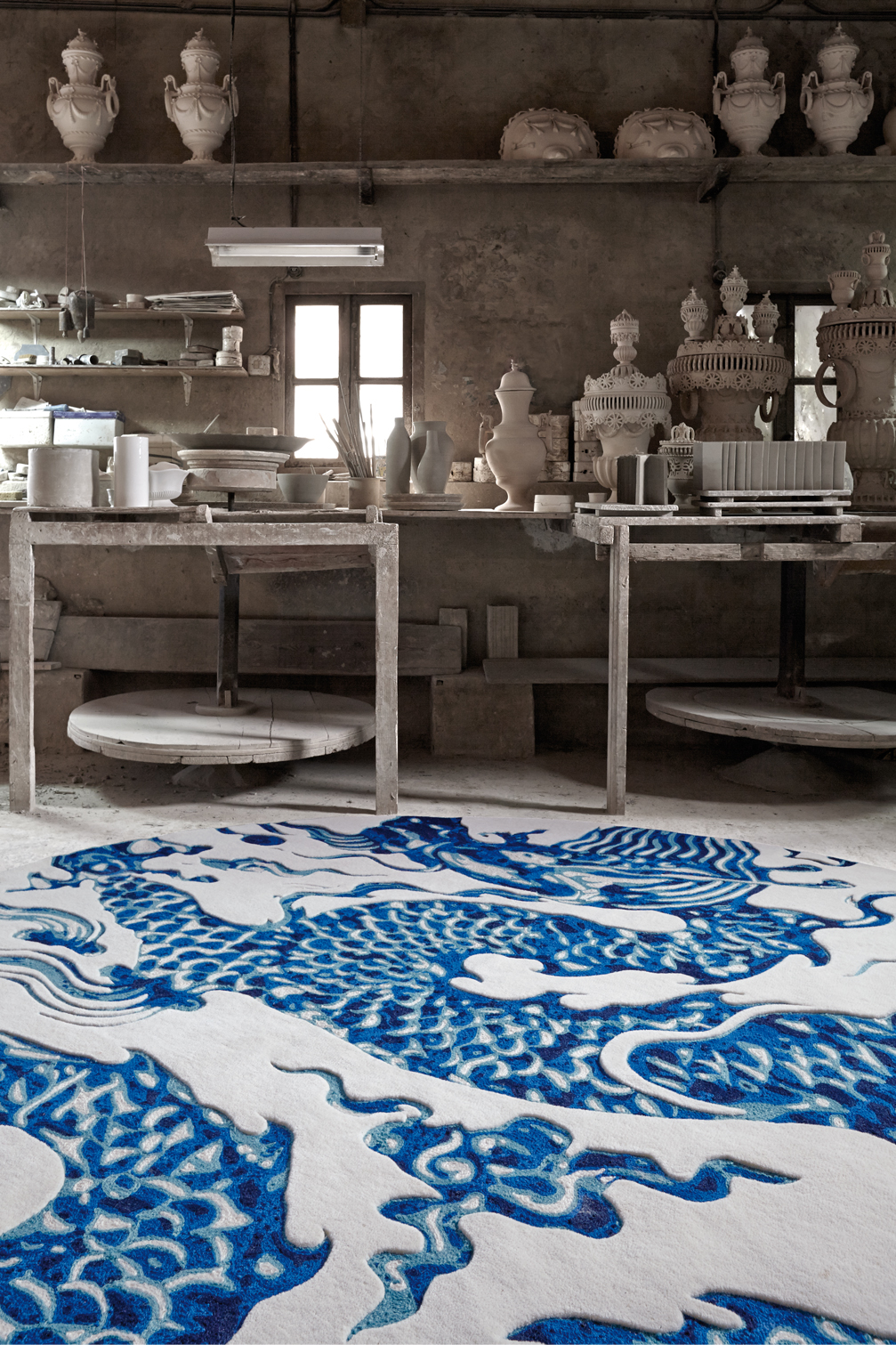 Gan Rugs Blue China Rug White