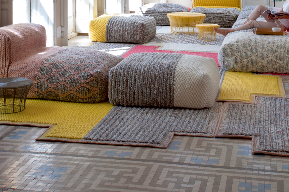 Gan Rugs Mangas Space Rug Plait Square Yellow