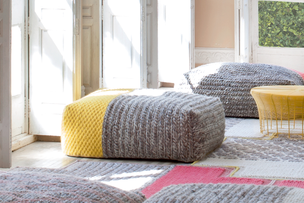 Gan Rugs Mangas Space Pouf Plait Yellow