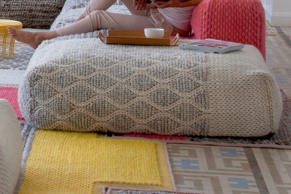 Gan Rugs Mangas Space Pouf Rectangular Rhombus Ivory