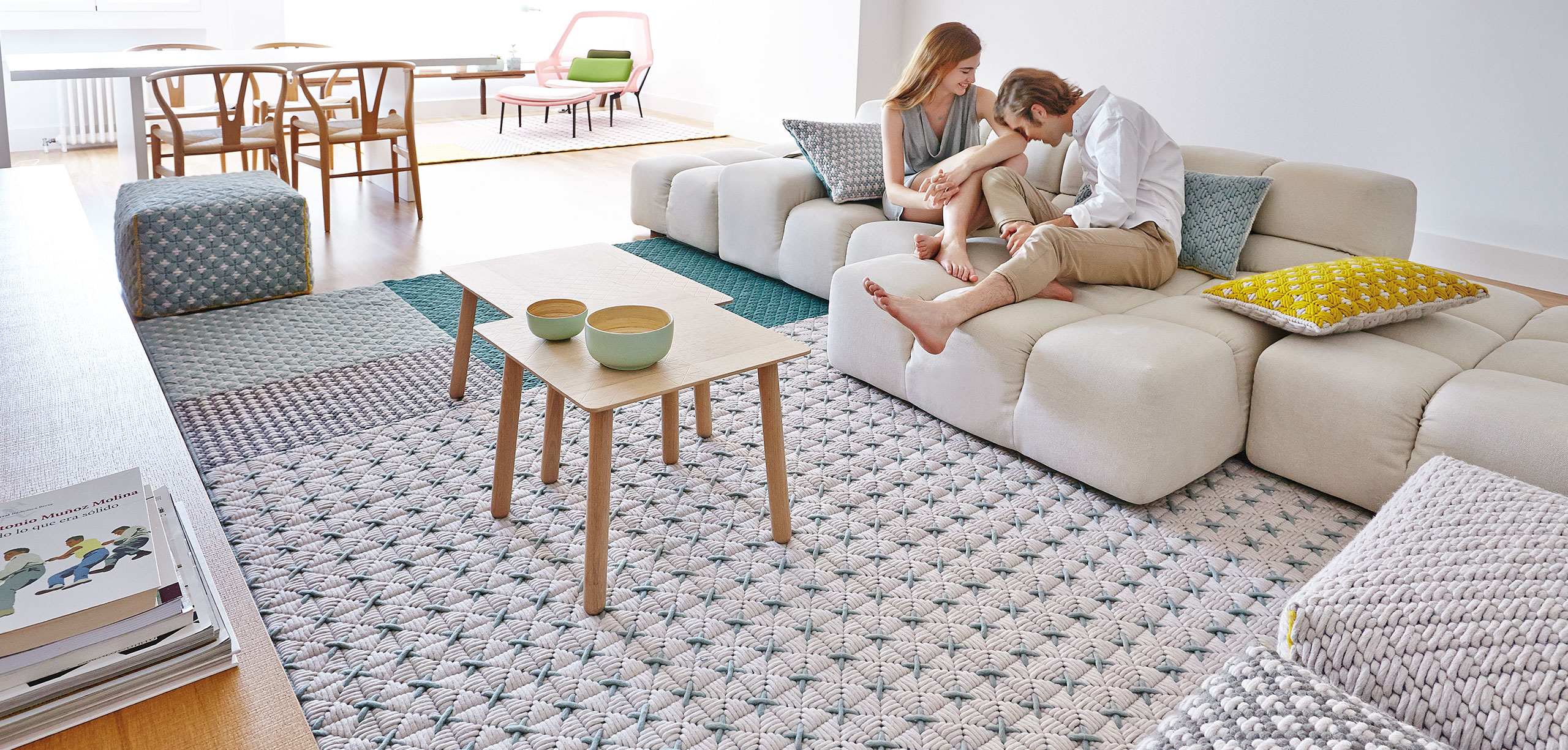 Gan Rugs Silai Cushion Yellow-White