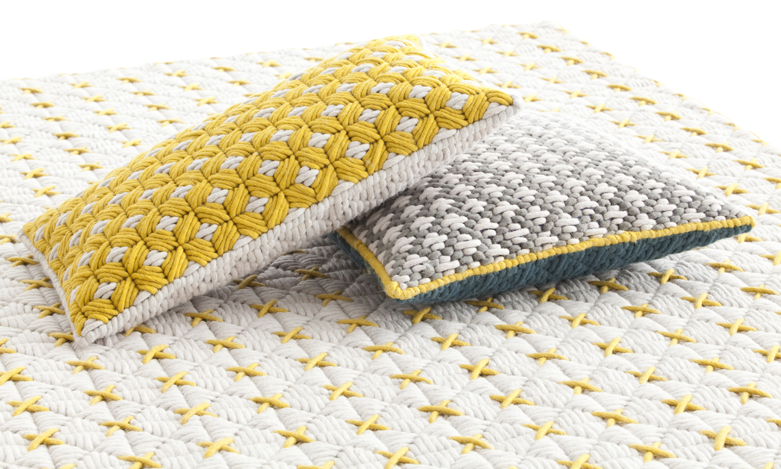 Gan Rugs Silai Cushion Yellow-White