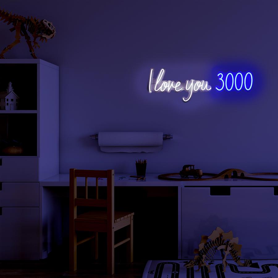 'I LOVE YOU 3000' WHITE & BLUE NEON LED WALL MOUNTABLE SIGN