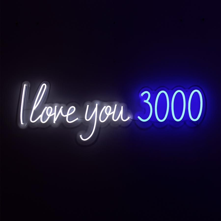 'I LOVE YOU 3000' WHITE & BLUE NEON LED WALL MOUNTABLE SIGN