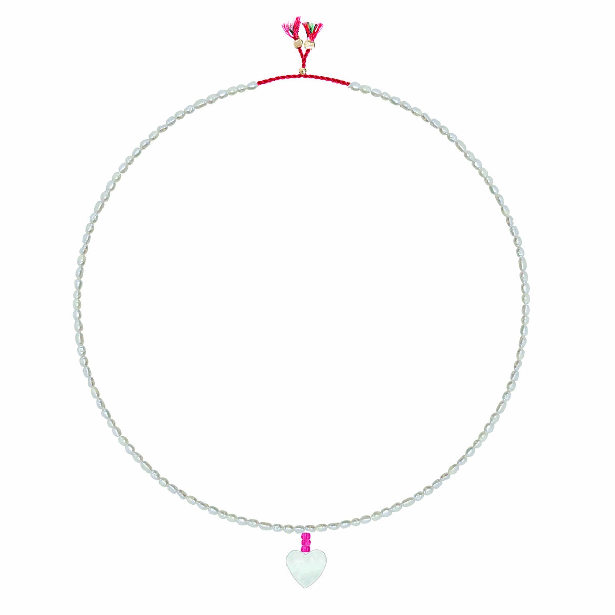 Sorbet Island Mini Freshwater Pearl & Pendant Necklace Neon Pink Heart