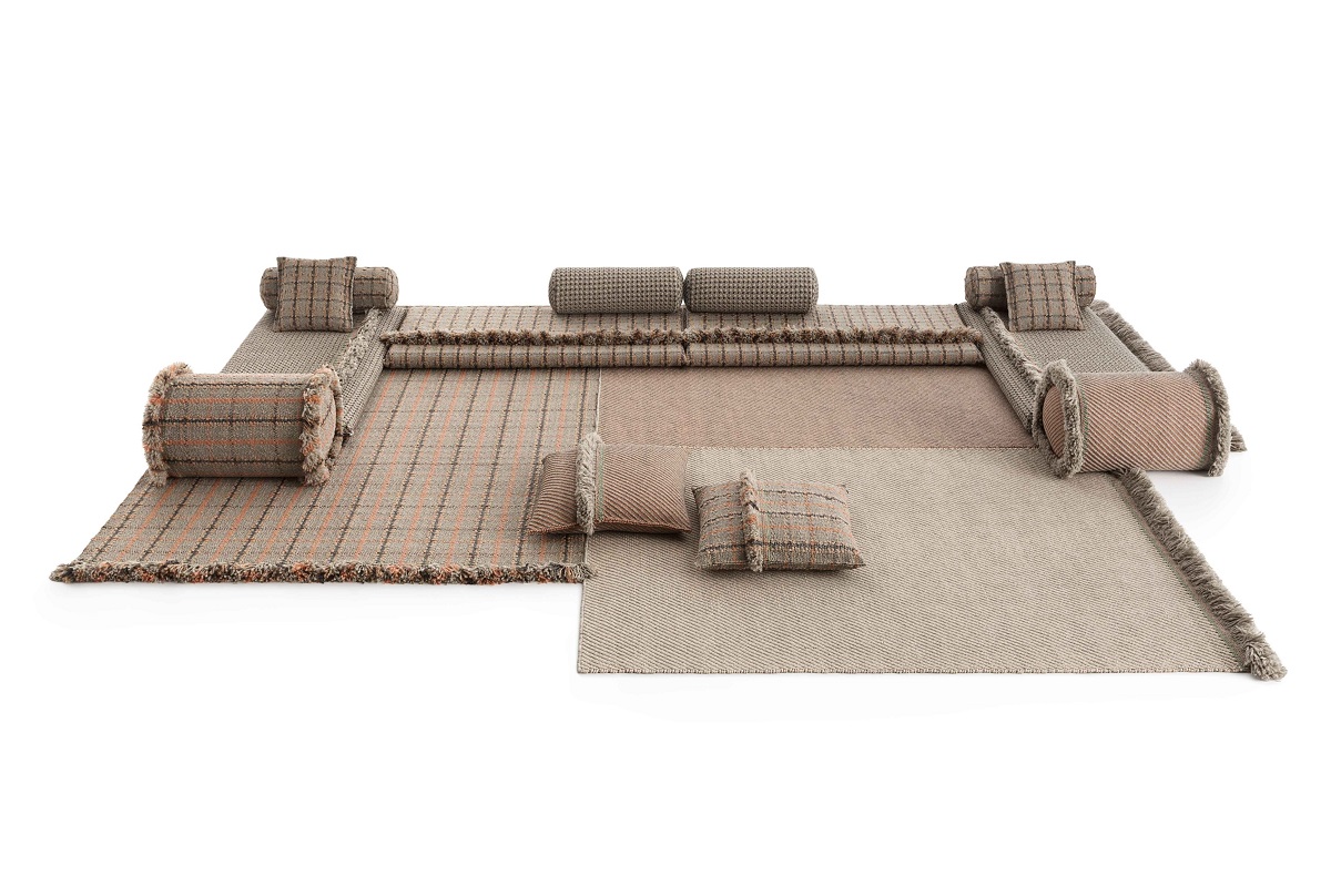 Gan Rugs Garden Layers Roll Checks Blue Small