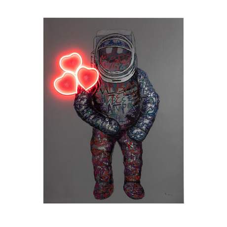 Spaceman Hearts Wall Artwork Led