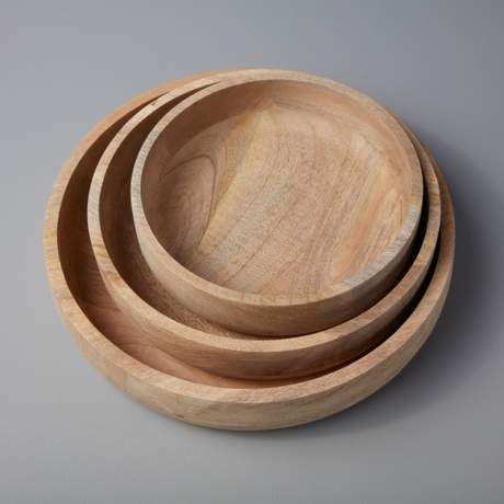 Natural Mango Wood Serving Bowls Set of 3