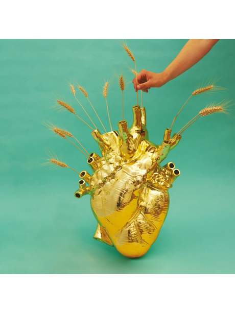 Seletti Love in Bloom Giant Gold Resin Heart Vase