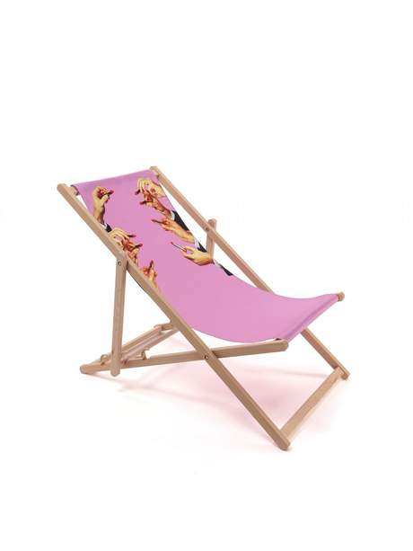 Seletti Toiletpaper Wooden Folding Deckchair Lipstick Pink