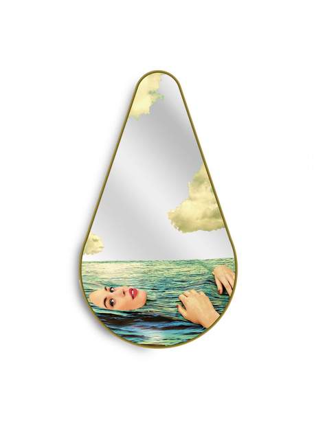 Seletti Toiletpaper Mirror Gold Frame Pear Sea Girl