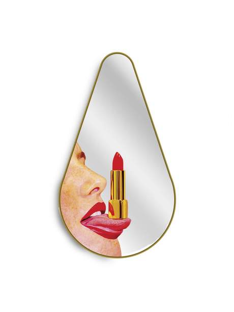 Seletti Toiletpaper Mirror Gold Frame Pear Tongue