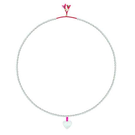 Sorbet Island Mini Freshwater Pearl & Pendant Necklace Neon Pink Heart