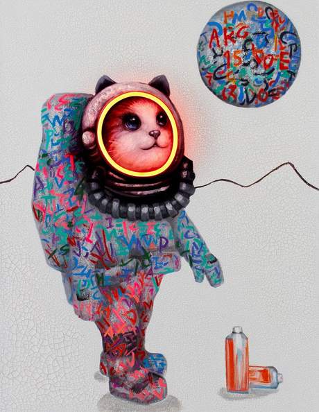 Wall Painting Led Space Cat