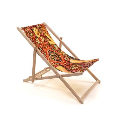 Seletti Toiletpaper Wooden Folding Deckchair Lady On Carpet
