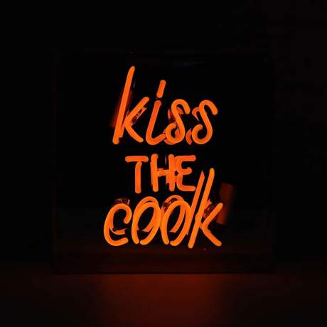 'Kiss the Cook' Neon Box Sign - Orange
