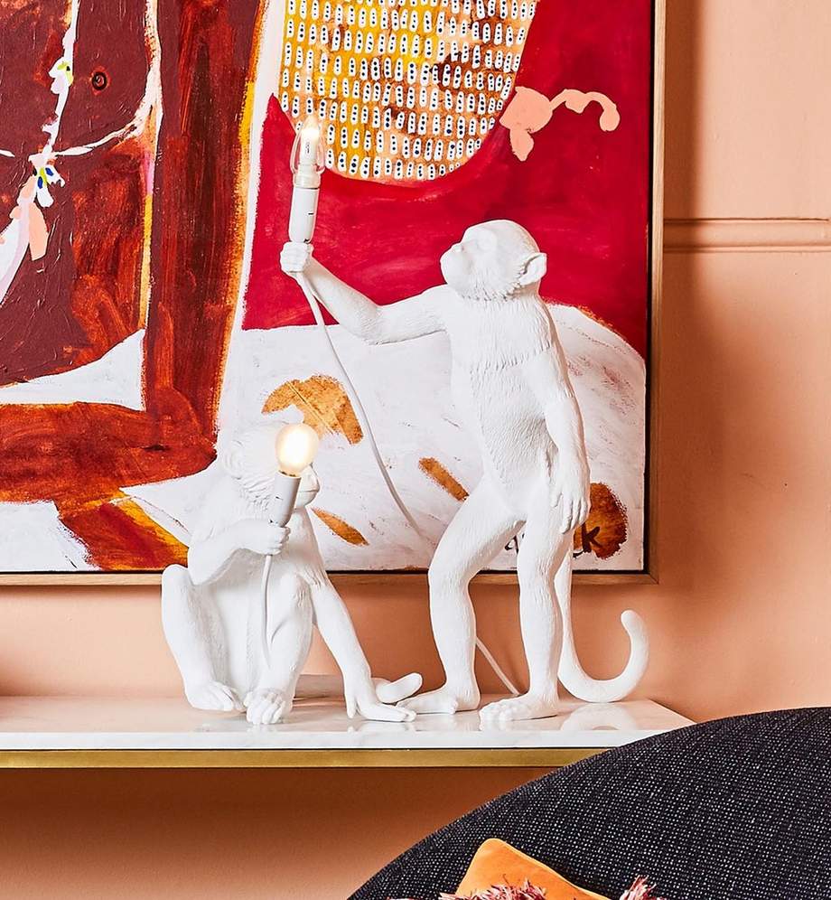 Seletti Monkey Lamp White Sitting Indoor