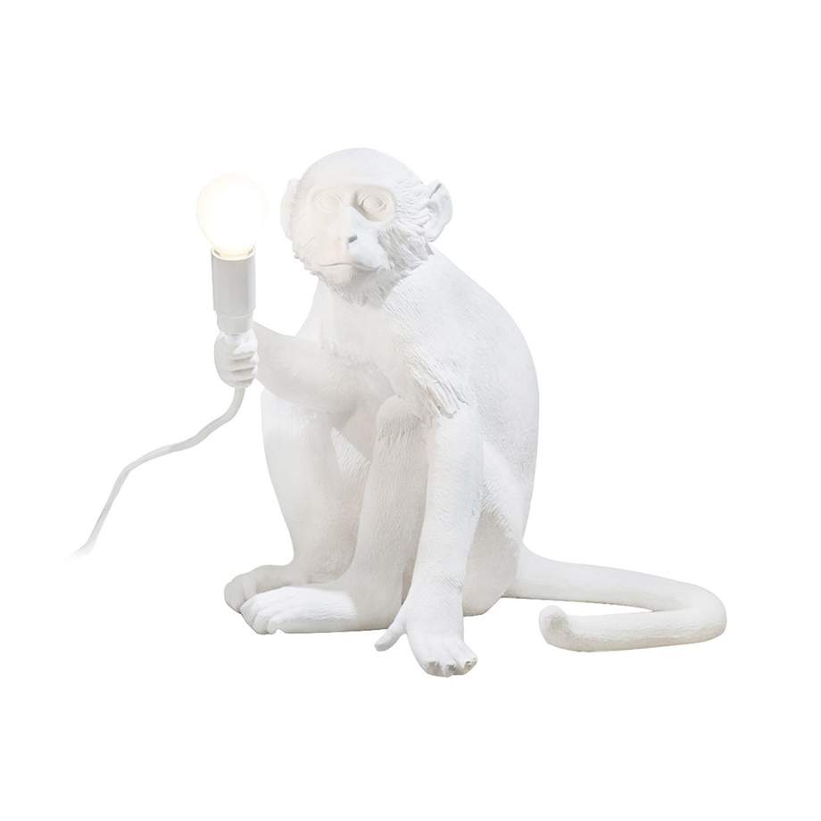 Seletti Monkey Lamp White Sitting Indoor
