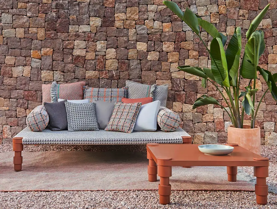 Gan Rugs Garden Layers Cushion Checks Terracotta Small 