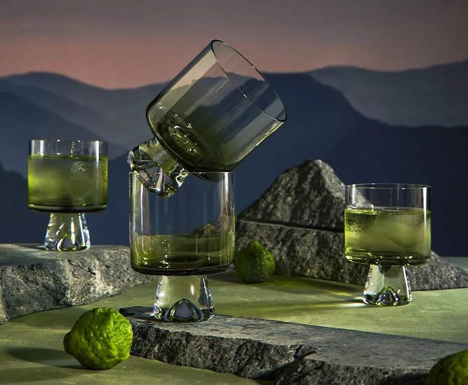 Tom Dixon Set Low Ball Glasses x 4 Green