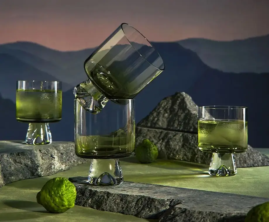Tom Dixon Set Low Ball Glasses x 4 Green