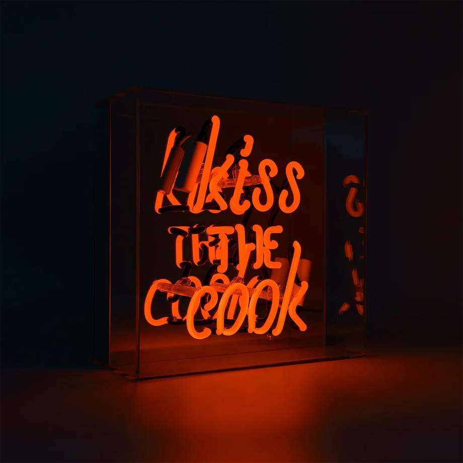 'Kiss the Cook' Neon Box Sign - Orange