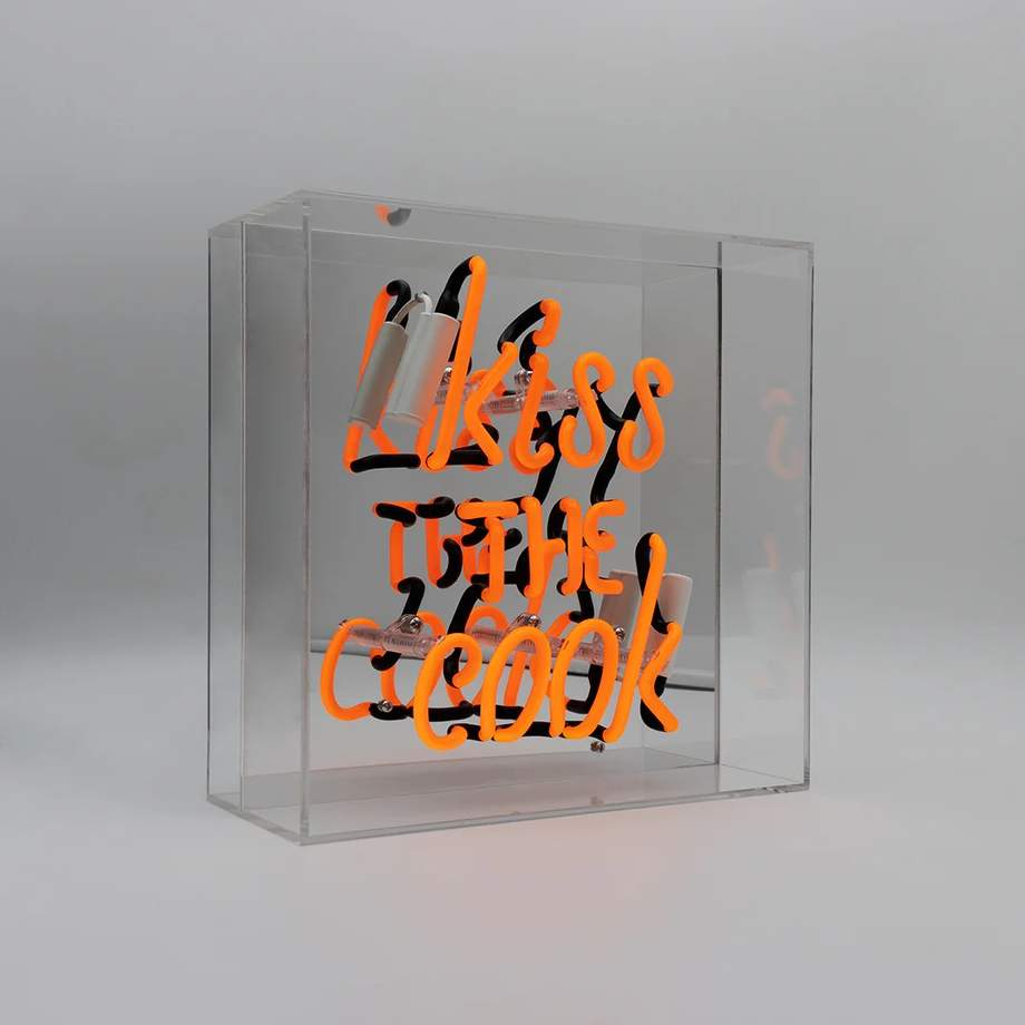'Kiss the Cook' Neon Box Sign - Orange