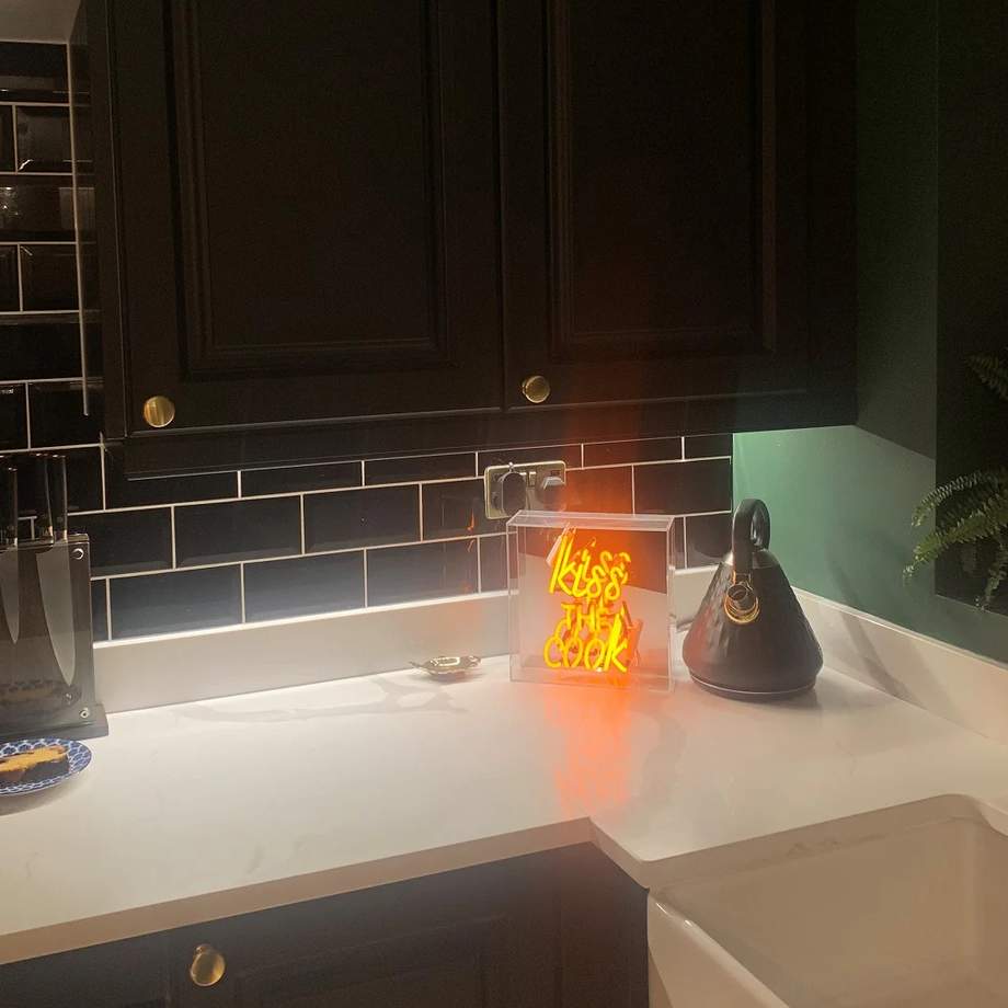 'Kiss the Cook' Neon Box Sign - Orange